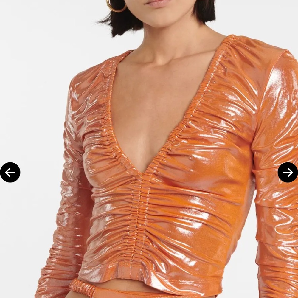 ROTATE Shimmering Orange Ruched Top - Picture 4 of 8